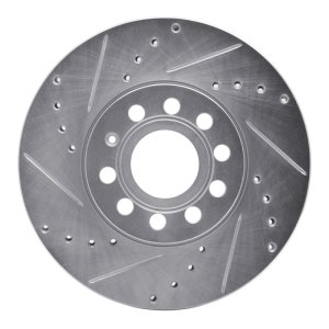 Audi A3 Brake Rotor (1) - Front Left - R1 Concepts - Drilled & Slotted - Silver - `05-`25